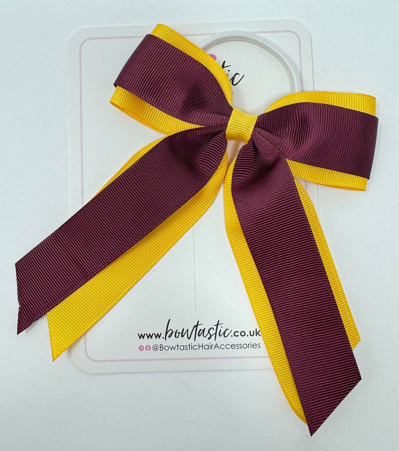 4.5 Inch Tail Bow Bobble - Burgundy & Yellow Gold