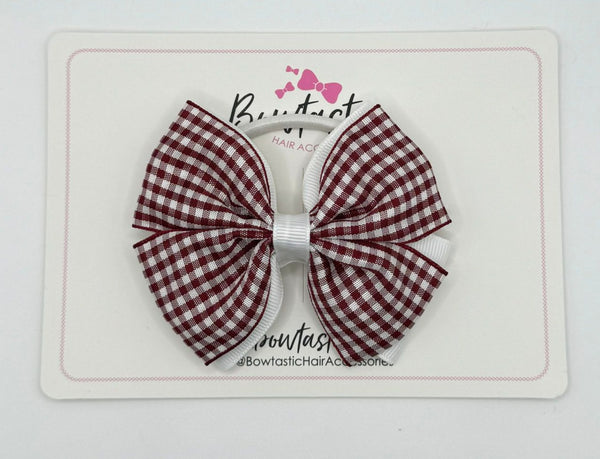 3.5 Inch 2 Layer Butterfly Bow Bobble - Burgundy & White Gingham