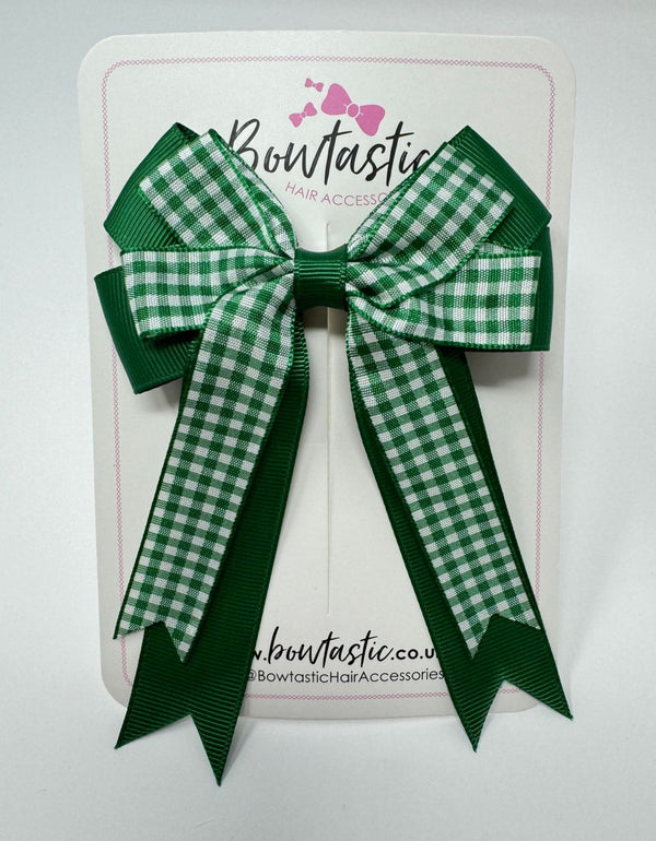 4 Inch Double Tail Bow - Forest Green & Green Gingham