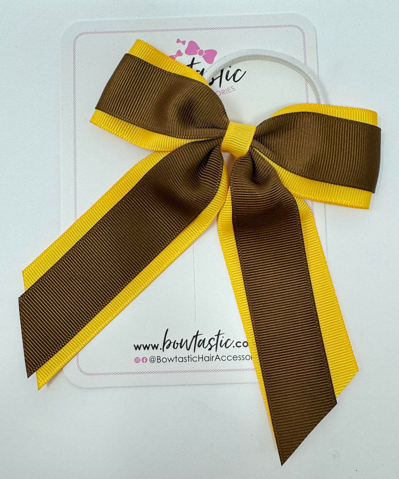 4.5 Inch Tail Bow Bobble - Turftan & Yellow Gold