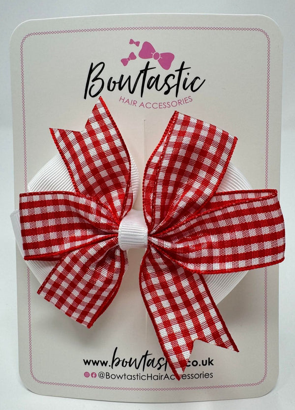 3.5 Inch Flat Double Bow - Red & White Gingham