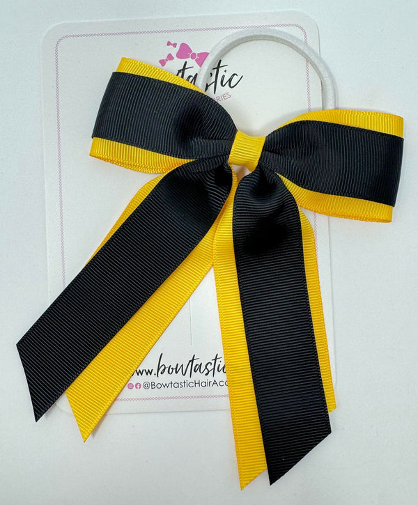 4.5 Inch Tail Bow Bobble - Black & Yellow Gold