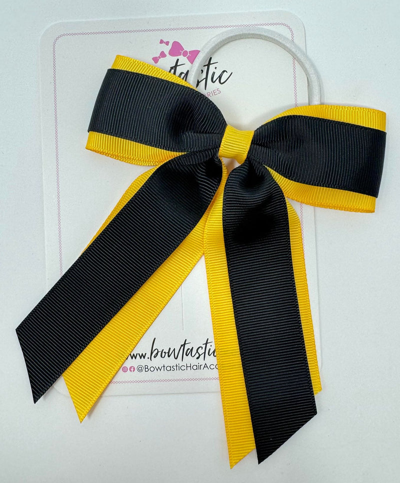 4.5 Inch Tail Bow Bobble - Black & Yellow Gold