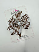 4 Inch 3 Layer Bow Bobble - Turftan & White Gingham