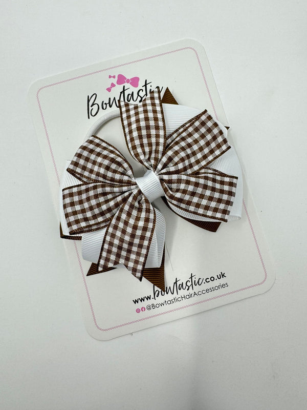 4 Inch 3 Layer Bow Bobble - Brown & White Gingham