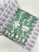 School Bundle - 3 Inch Bows Thin Elastic - Green & White Gingham  - 10 Pack