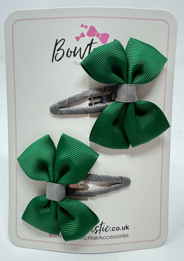 2.5 Inch Butterfly Snap Clips - Forest Green & Metal Grey - 2 Pack