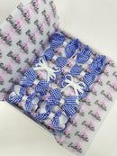 School Bundle - 3 Inch Bows Thin Elastic - Royal Blue & White Gingham - 10 Pack