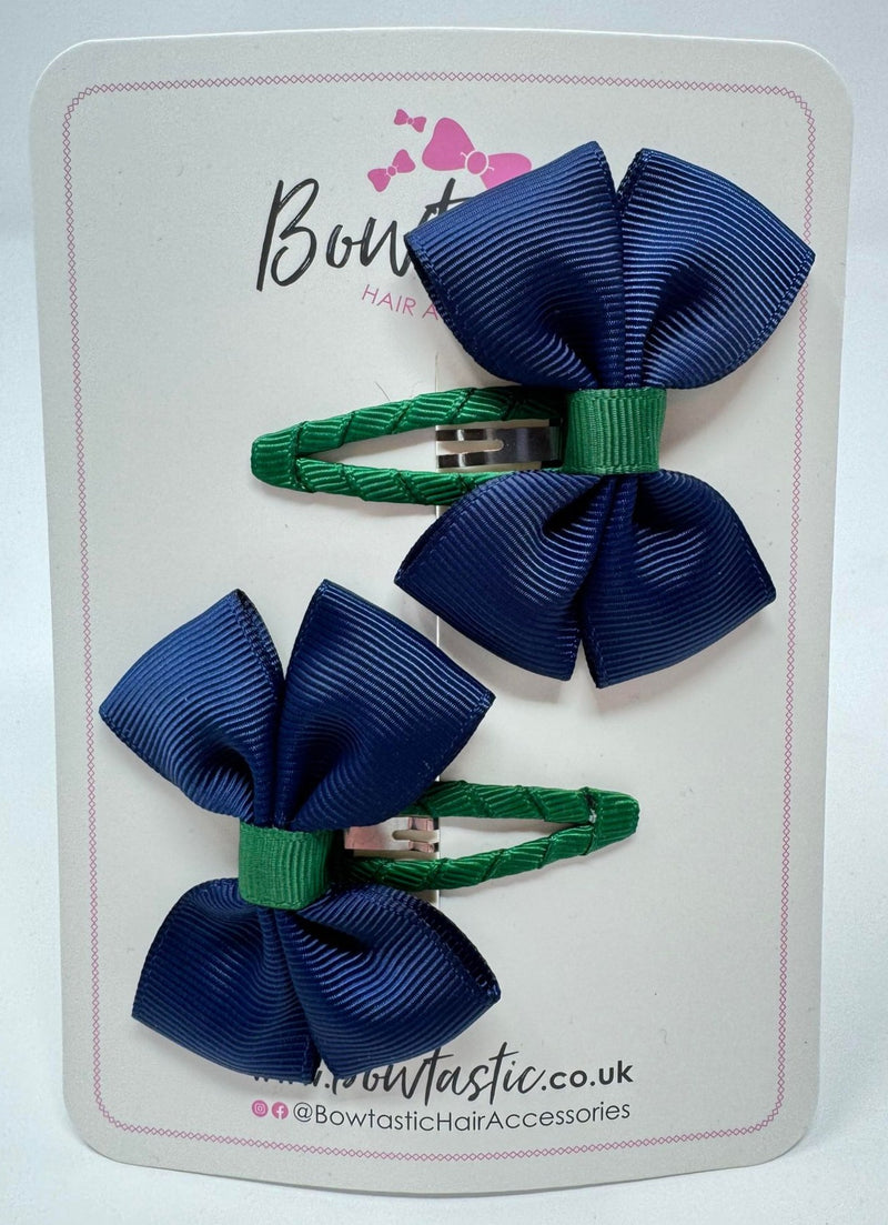 2.5 Inch Butterfly Snap Clips - Forest Green & Navy - 2 Pack