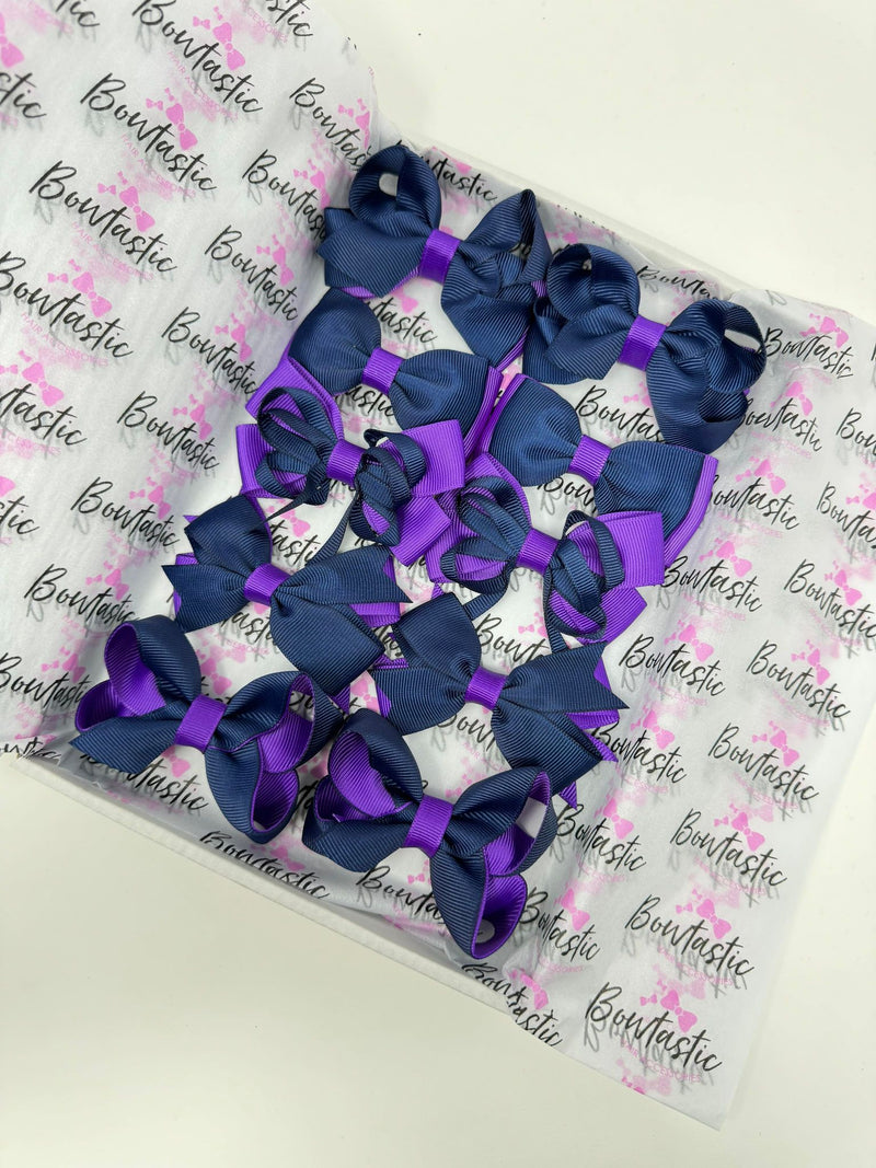 School Bundle - 3 Inch Bows - Navy & Purple  - 10 Pack