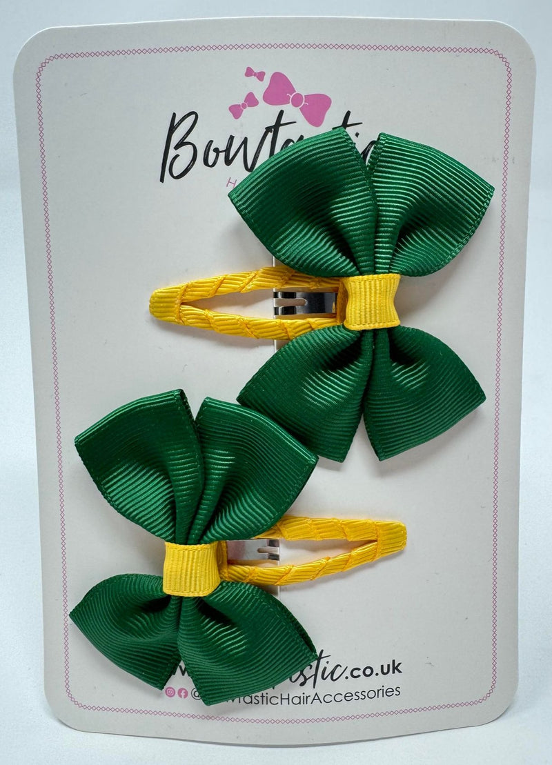 2.5 Inch Butterfly Snap Clips - Forest Green & Yellow Gold - 2 Pack