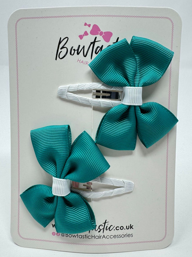 2.5 Inch Butterfly Snap Clips - Jade Green & White - 2 Pack