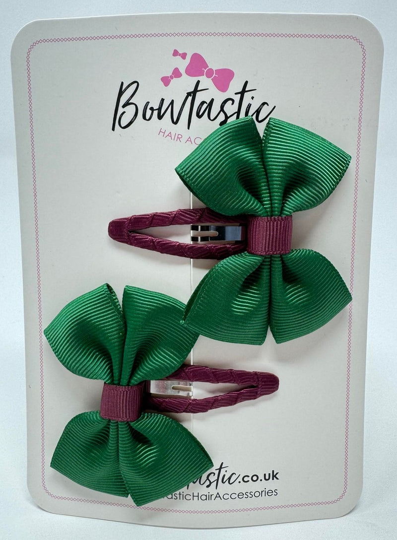 2.5 Inch Butterfly Snap Clips - Forest Green & Burgundy - 2 Pack