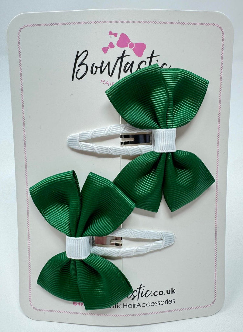 2.5 Inch Butterfly Snap Clips - Forest Green & White - 2 Pack