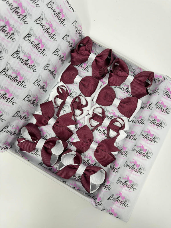 School Bundle - 3 Inch Bows - Burgundy & White  - 10 Pack