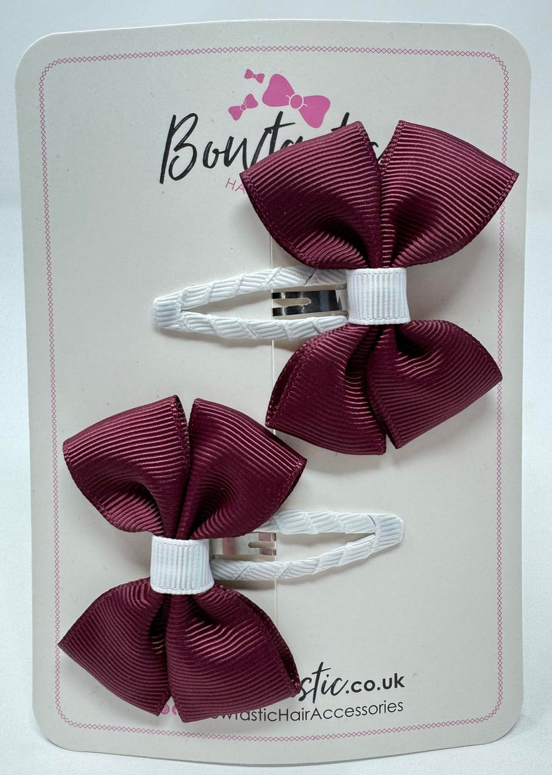 2.5 Inch Butterfly Snap Clips - Burgundy & White - 2 Pack