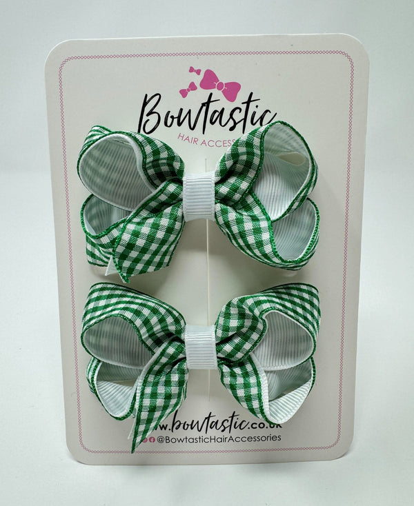 3 Inch Bow - Green & White Gingham - 2 Pack