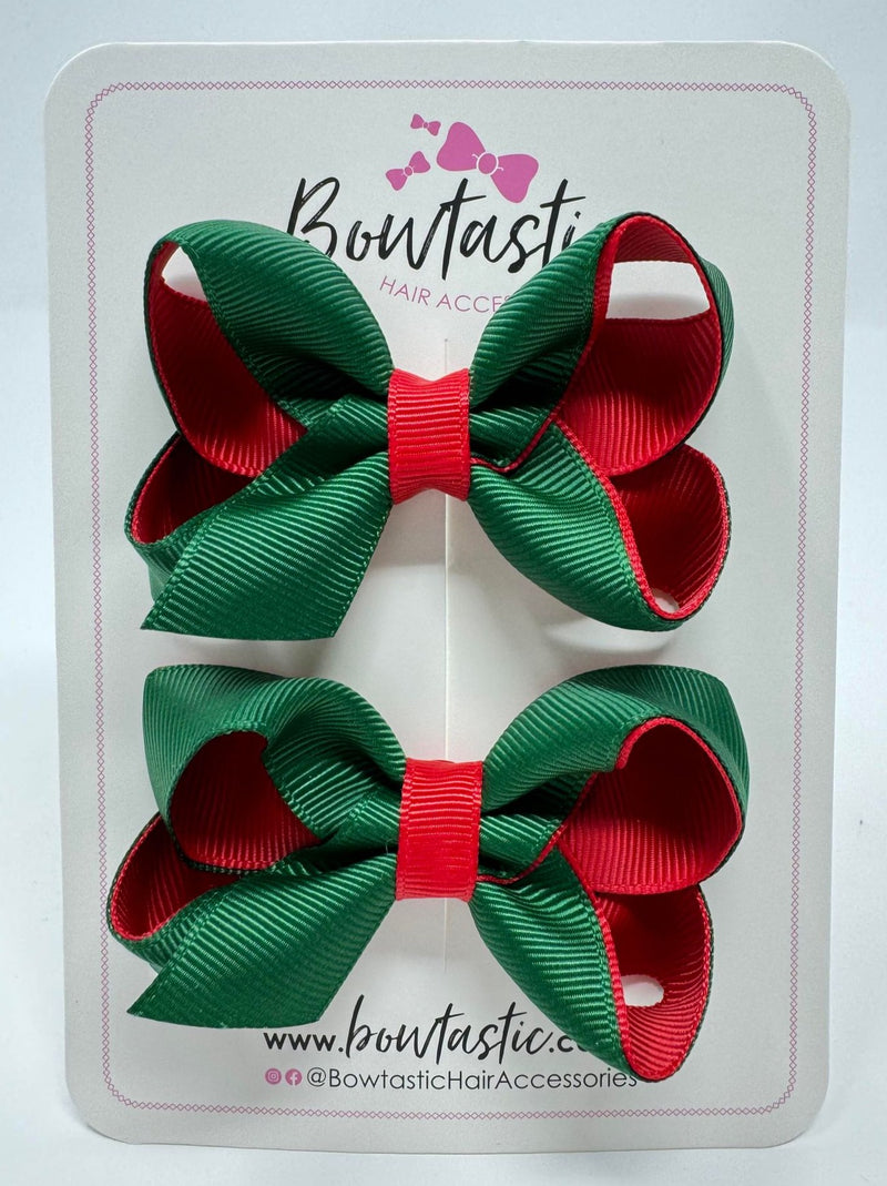 3 Inch Bow - Forest Green & Red - 2 Pack
