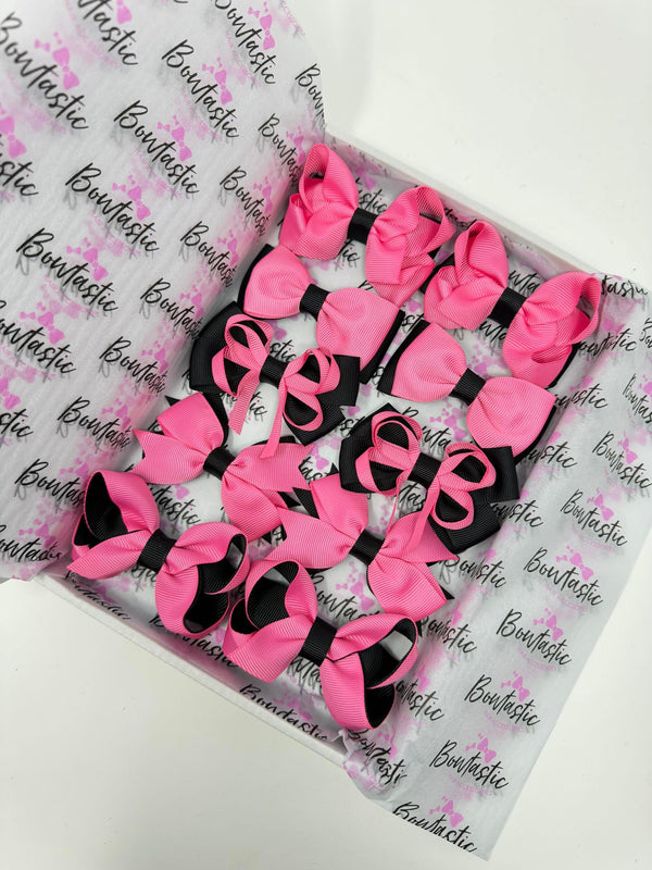 School Bundle - 3 Inch Bows - Hot Pink & Black  - 10 Pack