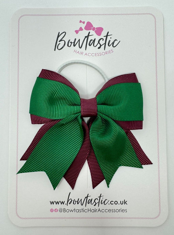 3 Inch Flat 2 Layer Tail Bow Thin Elastic - Forest Green & Burgundy