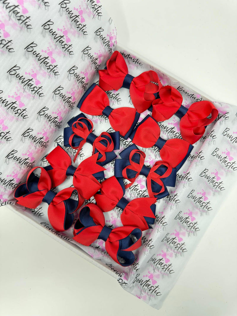 School Bundle - 3 Inch Bows - Red & Navy  - 10 Pack