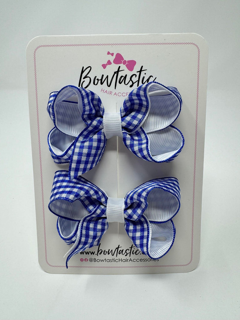 3 Inch Bow - Royal Blue & White Gingham - 2 Pack