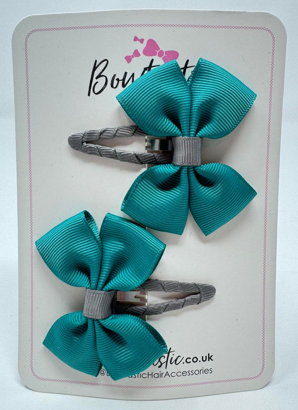 2.5 Inch Butterfly Snap Clips - Jade Green & Metal Grey - 2 Pack