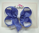 4 Inch 2 Layer Bow - Royal Blue & White Gingham