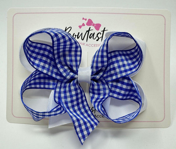 4 Inch 2 Layer Bow - Royal Blue & White Gingham