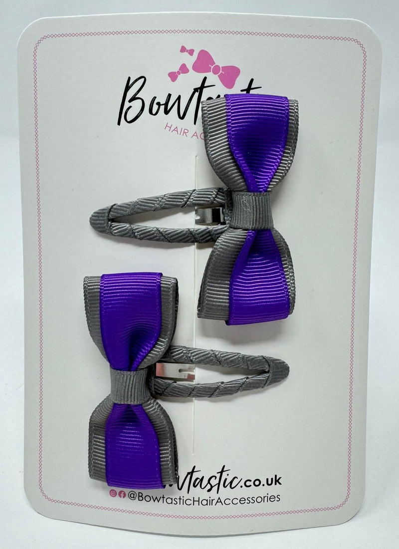 2.5 Inch Tuxedo Snap Clip - Purple & Metal Grey - 2 Pack