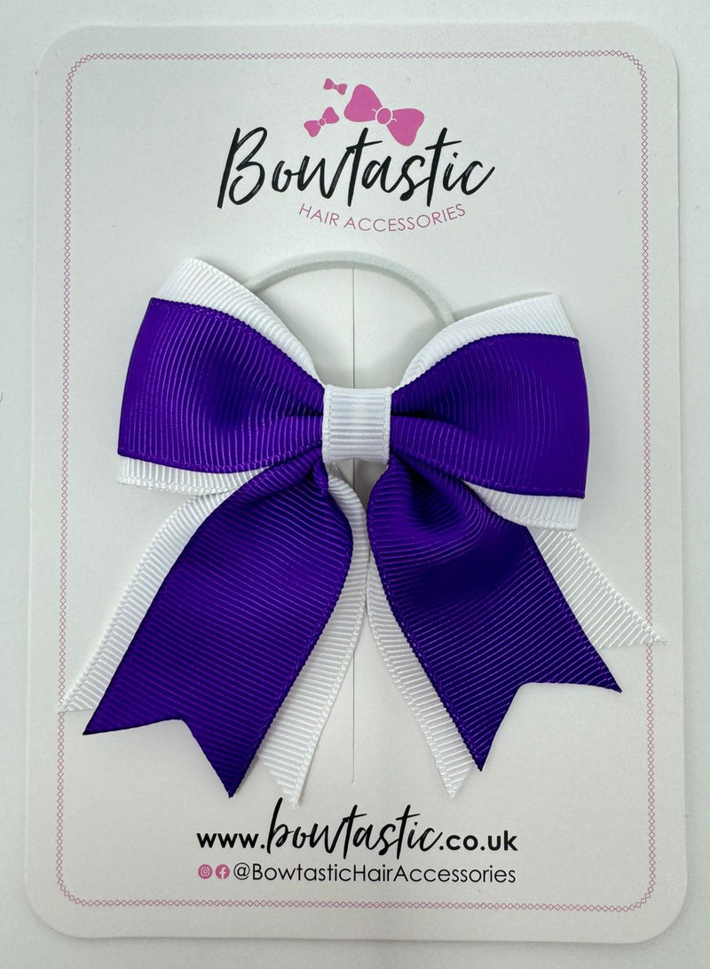 3 Inch Flat 2 Layer Tail Bow Thin Elastic - Purple & White