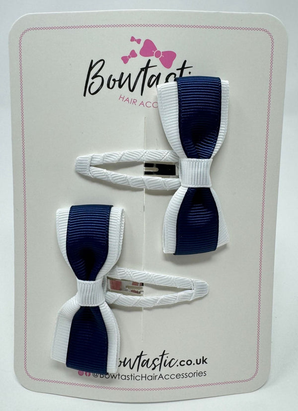 2.5 Inch Tuxedo Snap Clip - Navy & White - 2 Pack