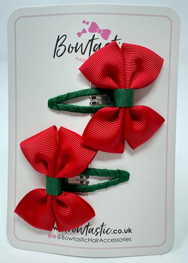 2.5 Inch Butterfly Snap Clips - Forest Green & Red - 2 Pack