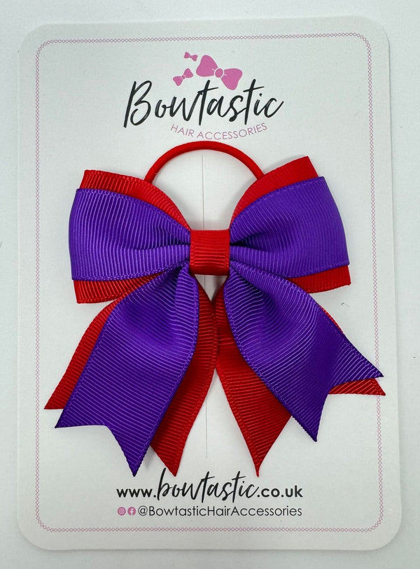 3 Inch Flat 2 Layer Tail Bow Thin Elastic - Red & Purple