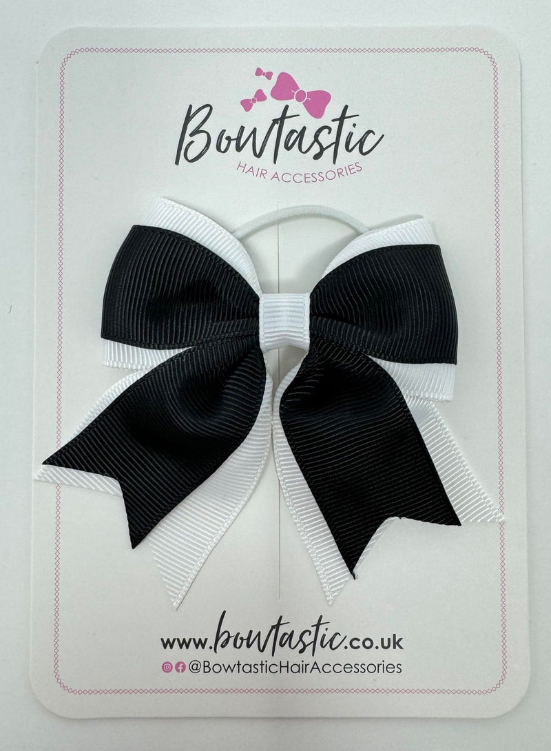 3 Inch Flat 2 Layer Tail Bow Thin Elastic - Black & White