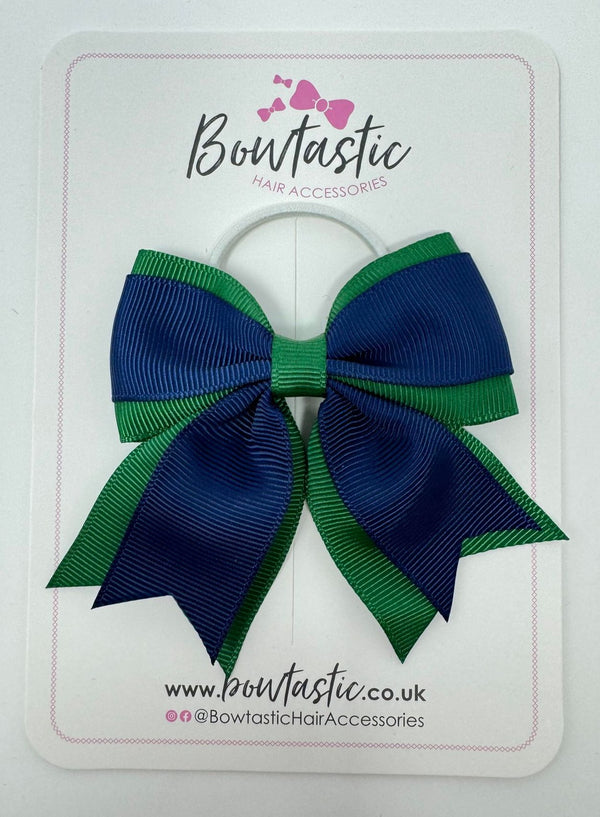 3 Inch Flat 2 Layer Tail Bow Thin Elastic - Forest Green & Navy