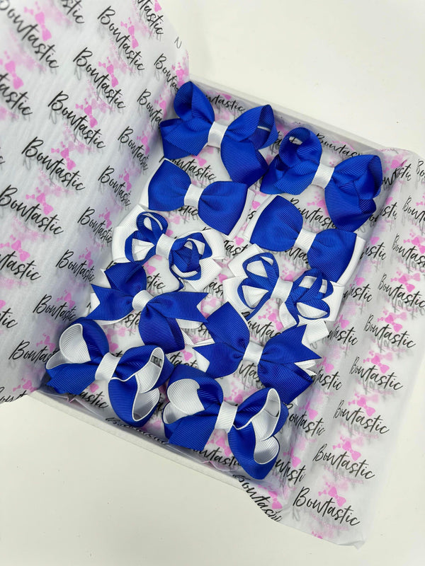 School Bundle - 3 Inch Bows - Cobalt & White - 10 Pack