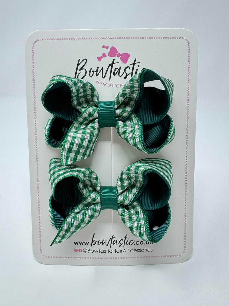 3 Inch Bow - Forest Green & Green Gingham - 2 Pack