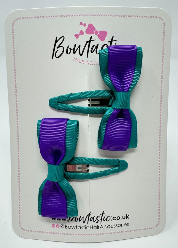 2.5 Inch Tuxedo Snap Clip - Jade Green & Purple - 2 Pack