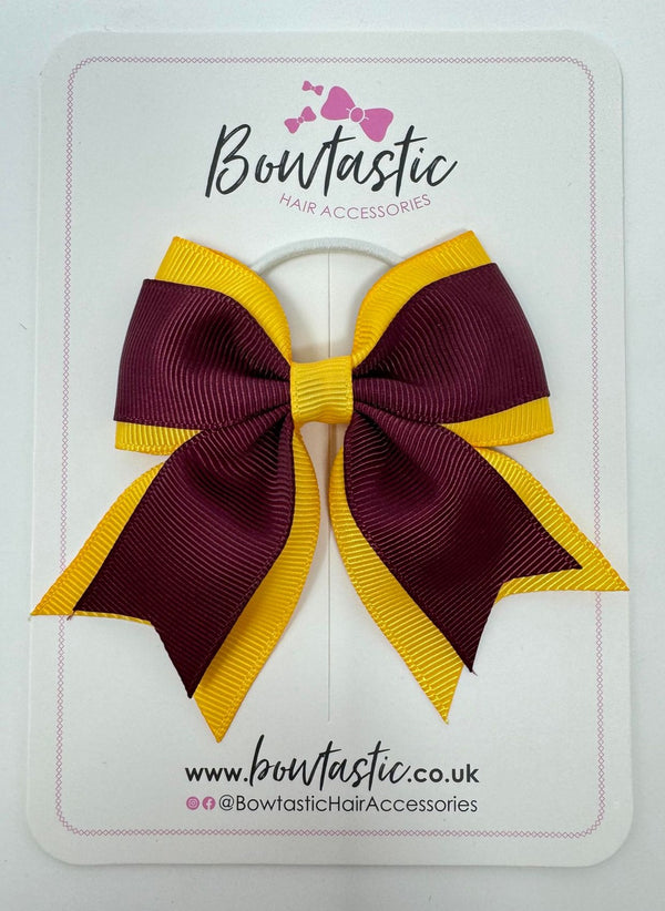 3 Inch Flat 2 Layer Tail Bow Thin Elastic - Burgundy & Yellow Gold