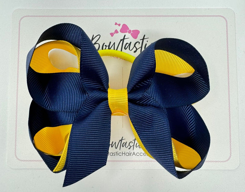 4 Inch 2 Layer Bow Bobble - Navy & Yellow Gold