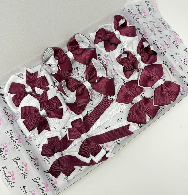 School Bundle - 5 Matching Pairs - Burgundy & White - Bobbles