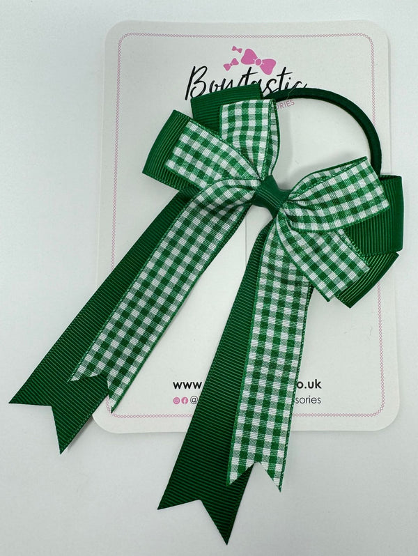 4 Inch Double Tail Bow Bobble - Forest Green & Green Gingham