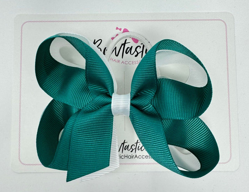 4 Inch 2 Layer Bow Bobble - Jade Green & White