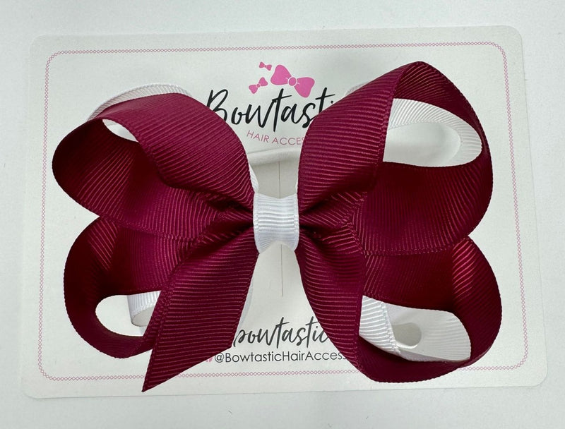 4 Inch 2 Layer Bow Bobble - Wine & White