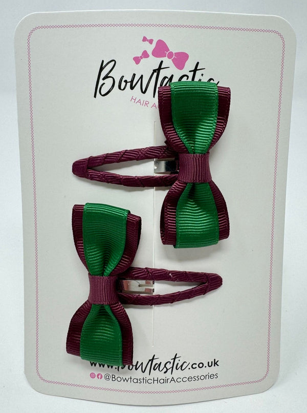 2.5 Inch Tuxedo Snap Clip - Forest Green & Burgundy - 2 Pack