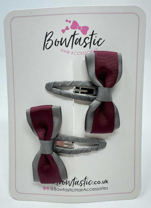 2.5 Inch Tuxedo Snap Clip - Burgundy & Metal Grey - 2 Pack