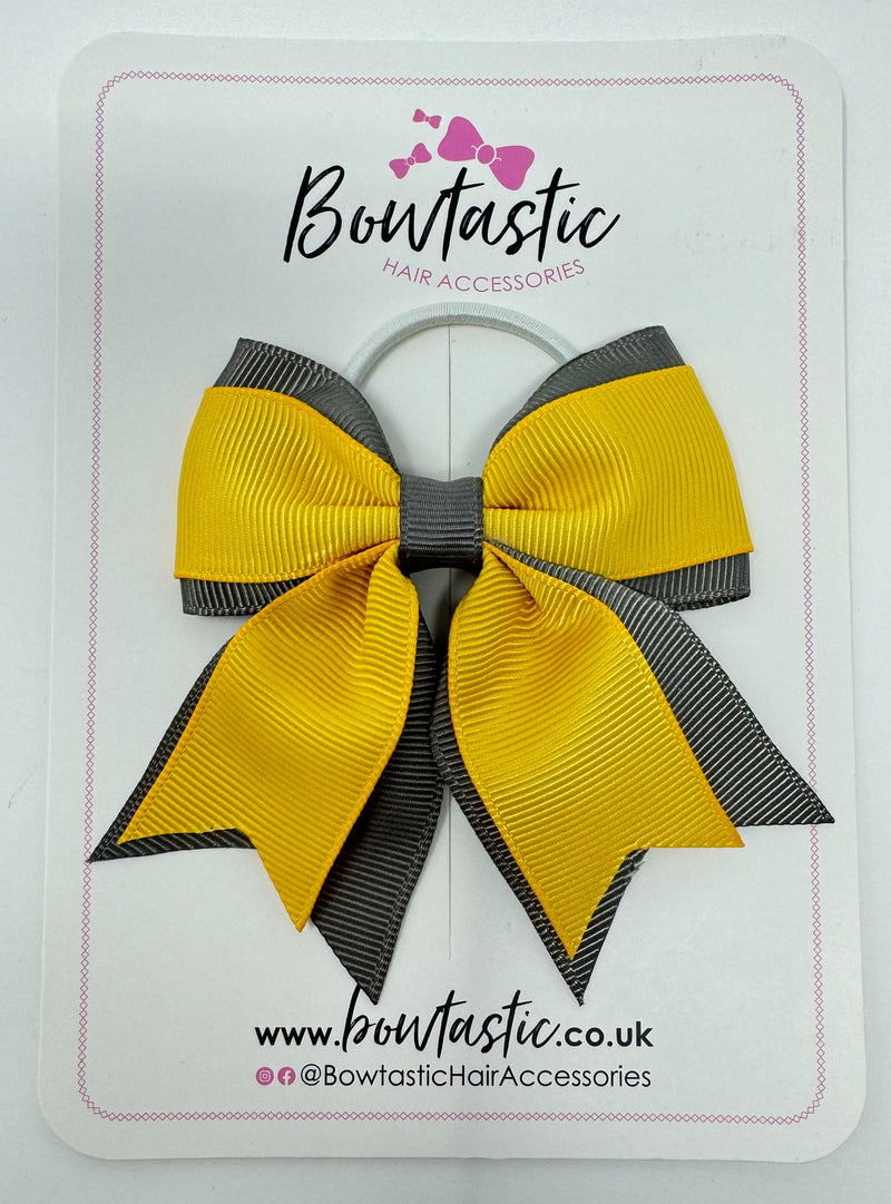 3 Inch Flat 2 Layer Tail Bow Thin Elastic - Yellow Gold & Metal Grey