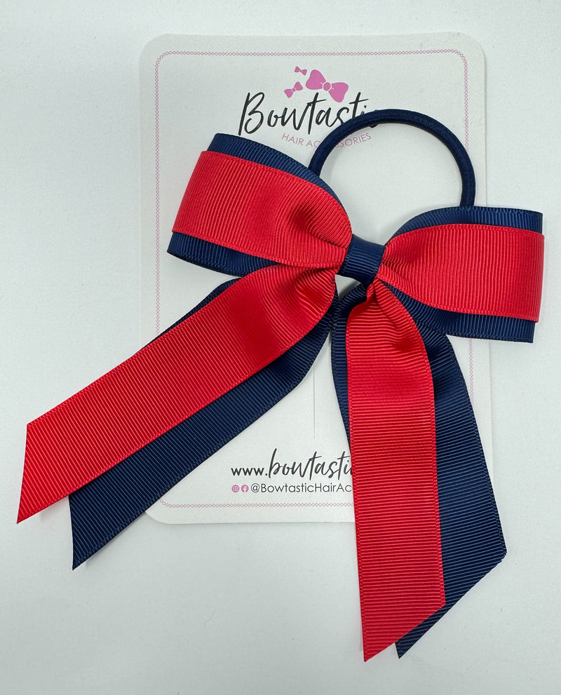 4.5 Inch Tail Bow Bobble - Red & Navy