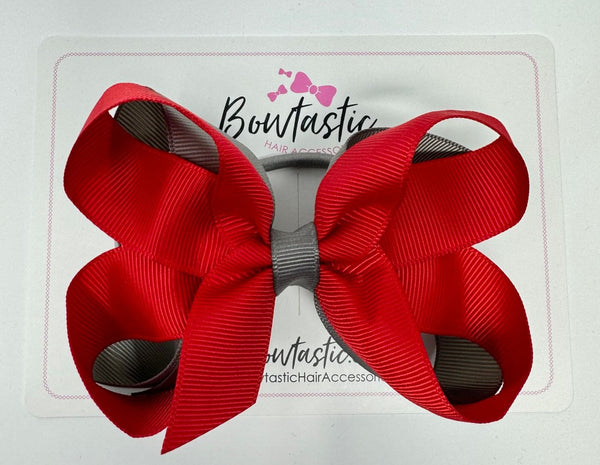 4 Inch 2 Layer Bow Bobble - Red & Metal Grey